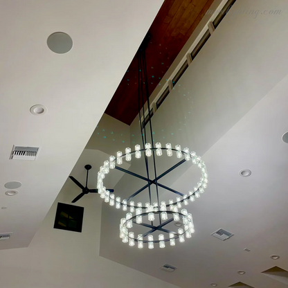 Two-Tier Crystal Chandelier 60 Inch Round Statement Lighting 108 Bulbs for Dining Room Living Room Bedroom Hotel Restaurant Grand Entryway