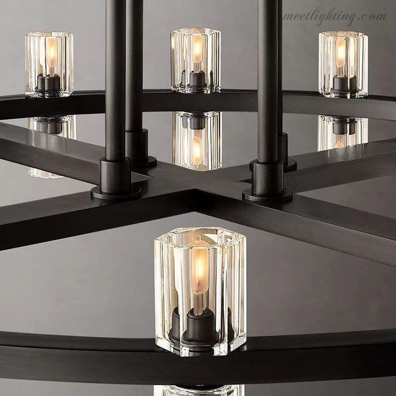Two-Tier Crystal Chandelier 60 Inch Round Statement Lighting 108 Bulbs for Dining Room Living Room Bedroom Hotel Restaurant Grand Entryway