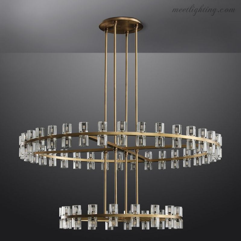 Two-Tier Crystal Chandelier 60 Inch Round Statement Lighting 108 Bulbs for Dining Room Living Room Bedroom Hotel Restaurant Grand Entryway