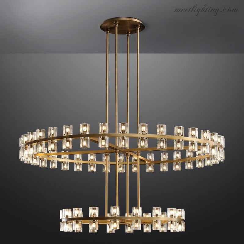 Two-Tier Crystal Chandelier 60 Inch Round Statement Lighting 108 Bulbs for Dining Room Living Room Bedroom Hotel Restaurant Grand Entryway