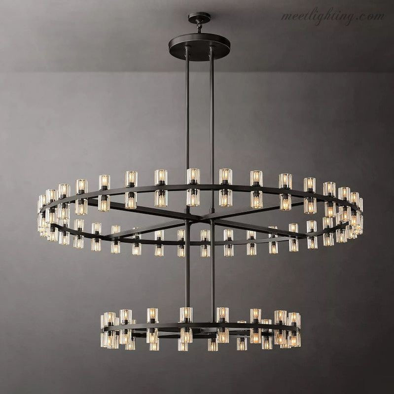 Two-Tier Crystal Chandelier 60 Inch Round Statement Lighting 108 Bulbs for Dining Room Living Room Bedroom Hotel Restaurant Grand Entryway
