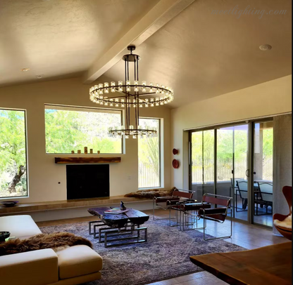 Two-Tier Crystal Chandelier 60 Inch Round Statement Lighting 108 Bulbs for Dining Room Living Room Bedroom Hotel Restaurant Grand Entryway