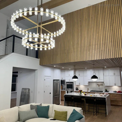 Two-Tier Crystal Chandelier 60 Inch Round Statement Lighting 108 Bulbs for Dining Room Living Room Bedroom Hotel Restaurant Grand Entryway