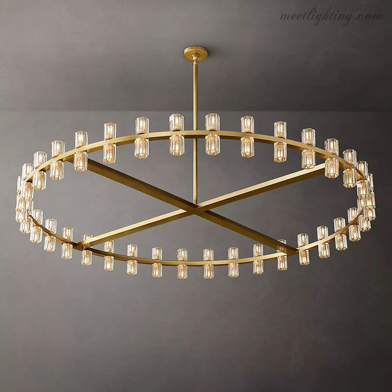 60-Inch Round Crystal Chandelier 72-Light Brass Fixture for Dining Room Living Room Hotel