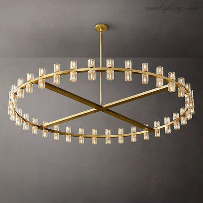 60-Inch Round Crystal Chandelier 72-Light Brass Fixture for Dining Room Living Room Hotel