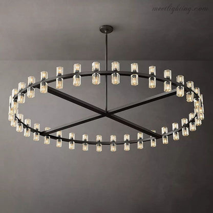 60-Inch Round Crystal Chandelier 72-Light Brass Fixture for Dining Room Living Room Hotel