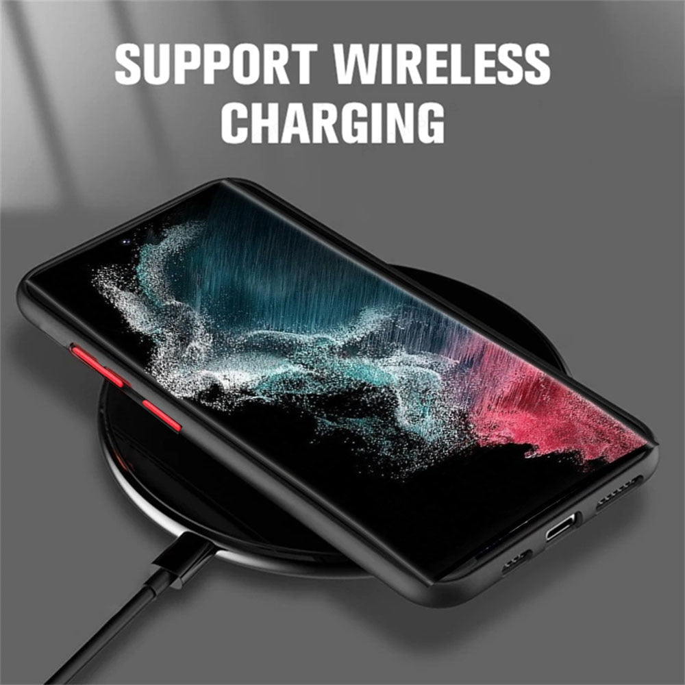 Magnetic Silicone Phone Case for Samsung Galaxy S21-S26 – Soft Grip Shock-Absorbing Cover with Raised Edges & Wireless Charging Support