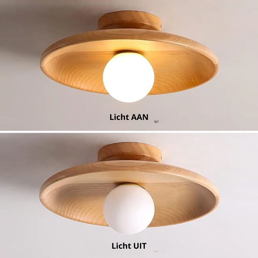 Lámpara de techo empotrada de madera con forma de esfera, perfil bajo de 6 pulgadas de altura, luz cálida para dormitorios, entradas y espacios compactos, estilo minimalista moderno Natura