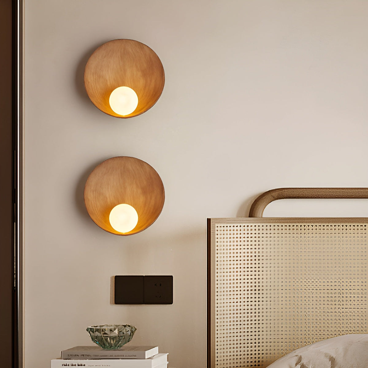 Frosted Glass Wall Sconce with Wood Base for Soft Ambient Lighting | Minimalist Modern Scandinavian Japanese Style for Bedroom Living Room