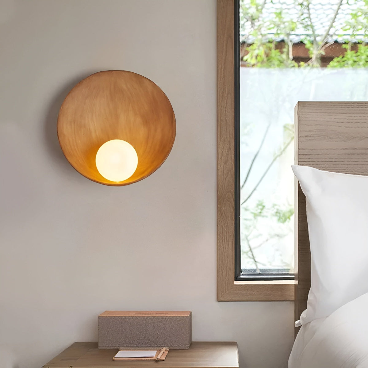 Frosted Glass Wall Sconce with Wood Base for Soft Ambient Lighting | Minimalist Modern Scandinavian Japanese Style for Bedroom Living Room