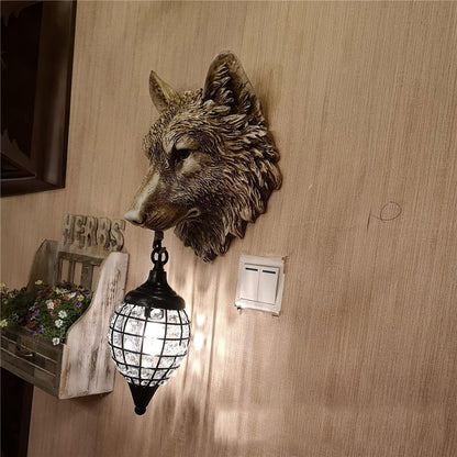 Sculptural Wolf Sconce with Crystal Accents 20.5 in Gold Gray Patina Iron Resin Fixture Entryway Living Room Hallway Decorative Wildlife Sta