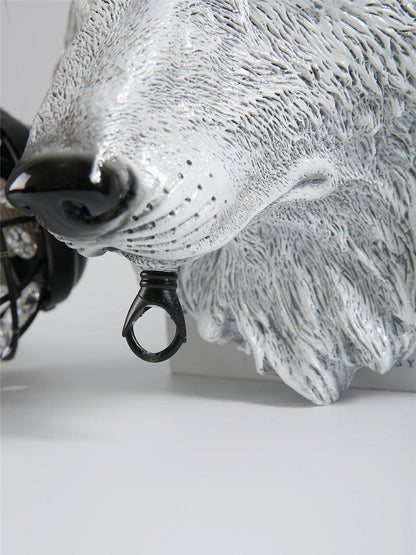 Sculptural Wolf Sconce with Crystal Accents 20.5 in Gold Gray Patina Iron Resin Fixture Entryway Living Room Hallway Decorative Wildlife Sta