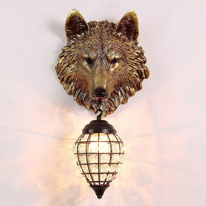 Sculptural Wolf Sconce with Crystal Accents 20.5 in Gold Gray Patina Iron Resin Fixture Entryway Living Room Hallway Decorative Wildlife Sta