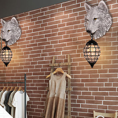 Sculptural Wolf Sconce with Crystal Accents 20.5 in Gold Gray Patina Iron Resin Fixture Entryway Living Room Hallway Decorative Wildlife Sta
