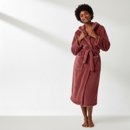 Wynora Women's Robe with Animal Ears - Plush Polyester Fleece, Cozy Fit