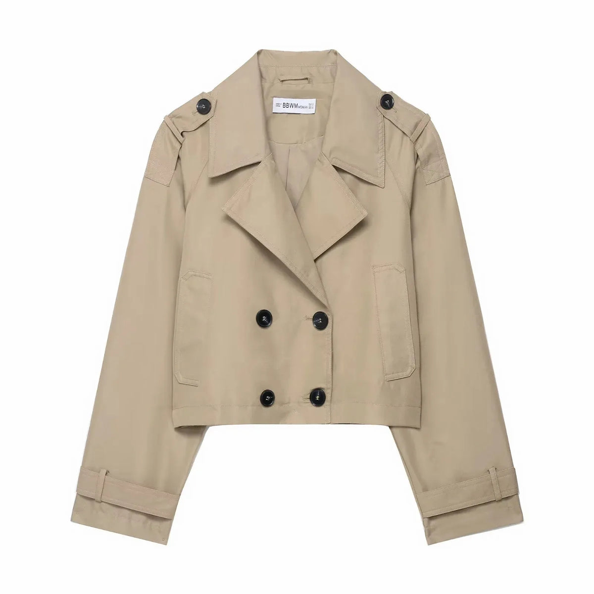 Cropped Double-Breasted Jacket Women's Work Blazer Khaki Brown Short Trench Style Coat Fall Winter Layering Piece Office Casual