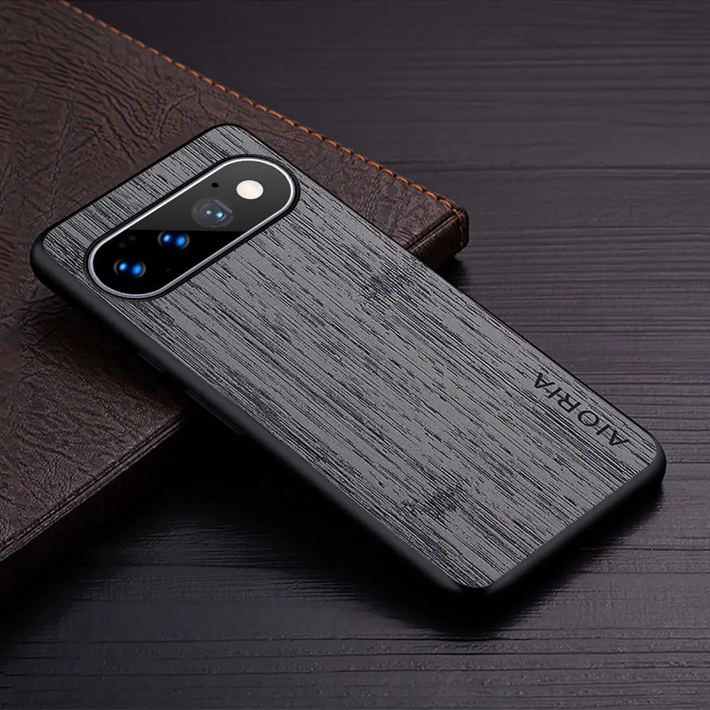 Google Pixel Natural Wood Grain Phone Case – Premium PU Leather with Raised Edge Protection for Screen & Camera