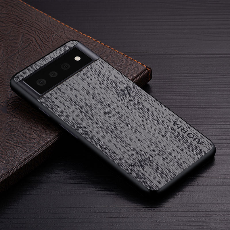 Google Pixel Natural Wood Grain Phone Case – Premium PU Leather with Raised Edge Protection for Screen & Camera