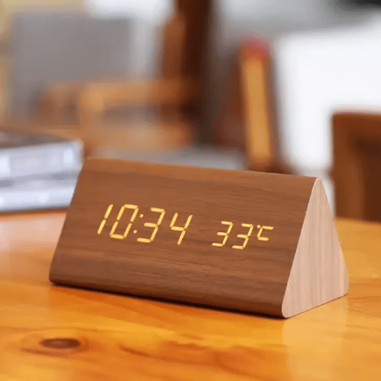 WoodSense | LED Wooden Clock with Voice Control & Adjustable Brightness | Elegant Time Display for Any Room