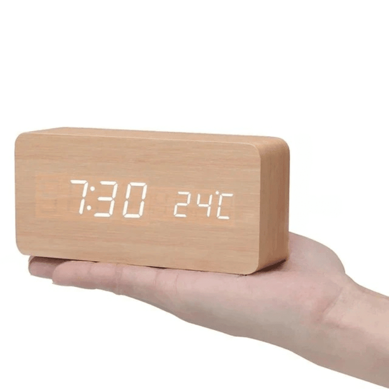 WoodSense | LED Wooden Clock with Voice Control & Adjustable Brightness | Elegant Time Display for Any Room