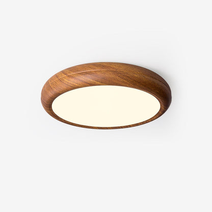 LED Flush Mount Ceiling Fixture 20 in Walnut Finish for Bedroom Living Room Kitchen Low Profile Integrated Light Acrylic Diffuser Modern Min