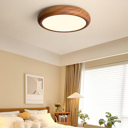 LED Flush Mount Ceiling Fixture 20 in Walnut Finish for Bedroom Living Room Kitchen Low Profile Integrated Light Acrylic Diffuser Modern Min