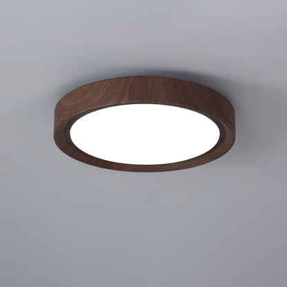 LED Flush Mount Ceiling Fixture 20 in Walnut Finish for Bedroom Living Room Kitchen Low Profile Integrated Light Acrylic Diffuser Modern Min
