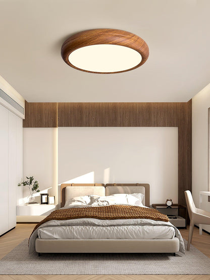 LED Flush Mount Ceiling Fixture 20 in Walnut Finish for Bedroom Living Room Kitchen Low Profile Integrated Light Acrylic Diffuser Modern Min