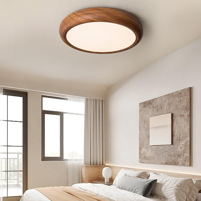 LED Flush Mount Ceiling Fixture 20 in Walnut Finish for Bedroom Living Room Kitchen Low Profile Integrated Light Acrylic Diffuser Modern Min