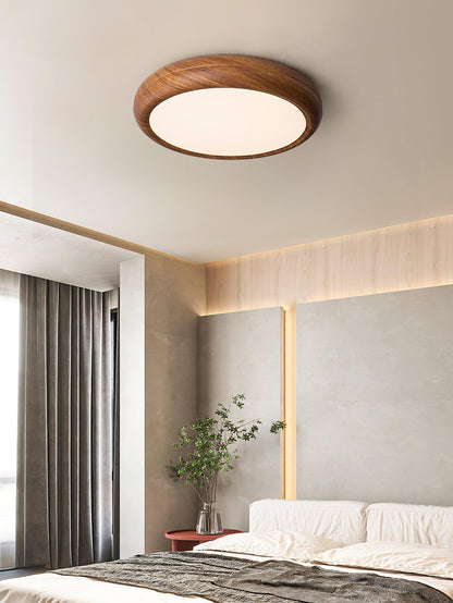 LED Flush Mount Ceiling Fixture 20 in Walnut Finish for Bedroom Living Room Kitchen Low Profile Integrated Light Acrylic Diffuser Modern Min