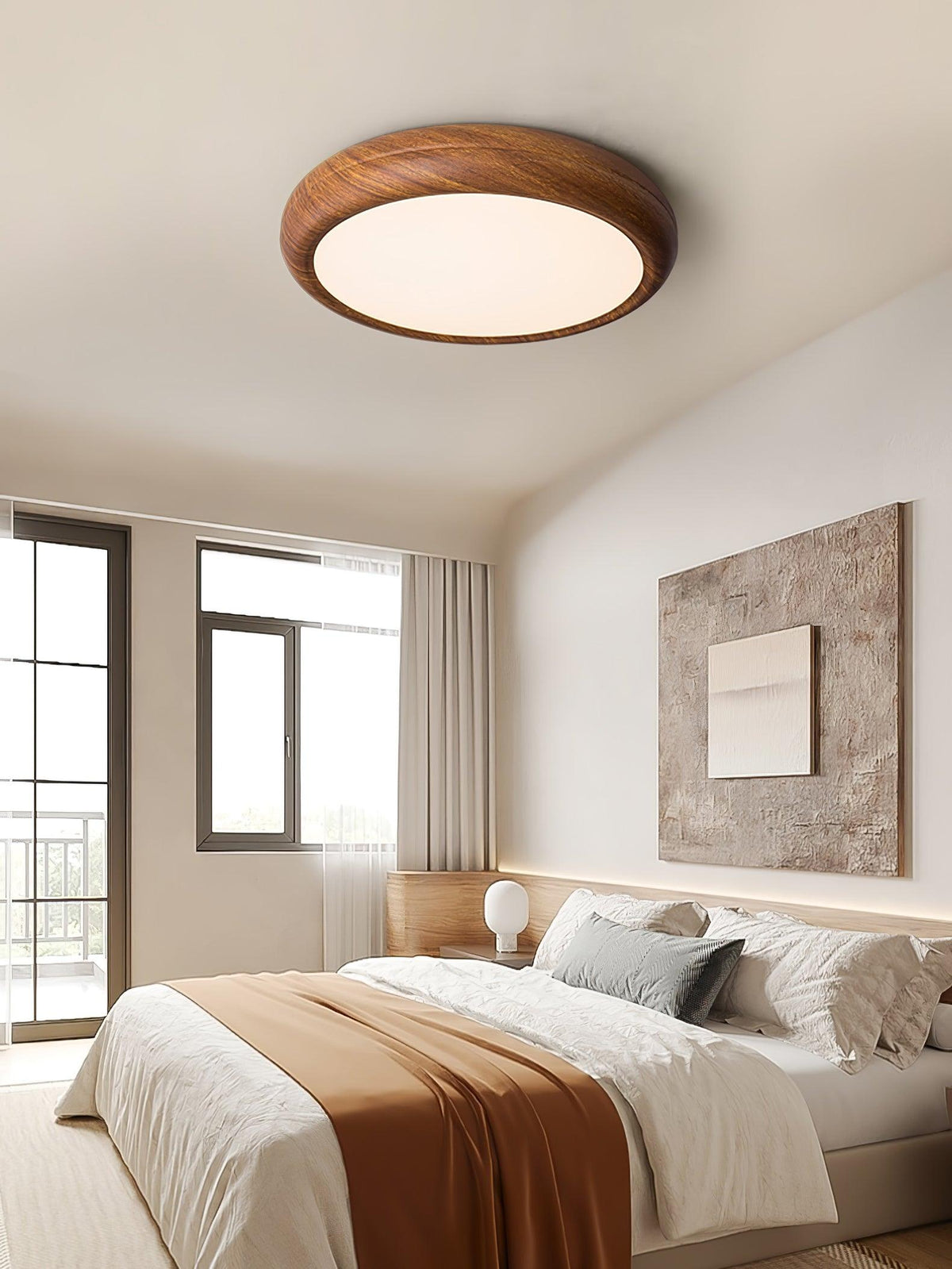 LED Flush Mount Ceiling Fixture 20 in Walnut Finish for Bedroom Living Room Kitchen Low Profile Integrated Light Acrylic Diffuser Modern Min