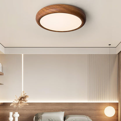 LED Flush Mount Ceiling Fixture 20 in Walnut Finish for Bedroom Living Room Kitchen Low Profile Integrated Light Acrylic Diffuser Modern Min