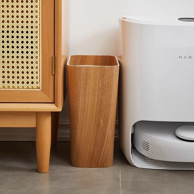 Wooden-Style Trash Bin with Rotating Lid – Modern Dual-Layer Kitchen Trash Can for Elegant Spaces