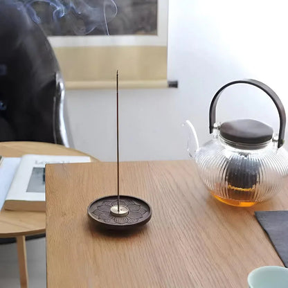 Soporte de madera para incienso con inserto de cobre, cuenco para recoger ceniza, ideal para varitas y conos de incienso, uso en meditación y rituales