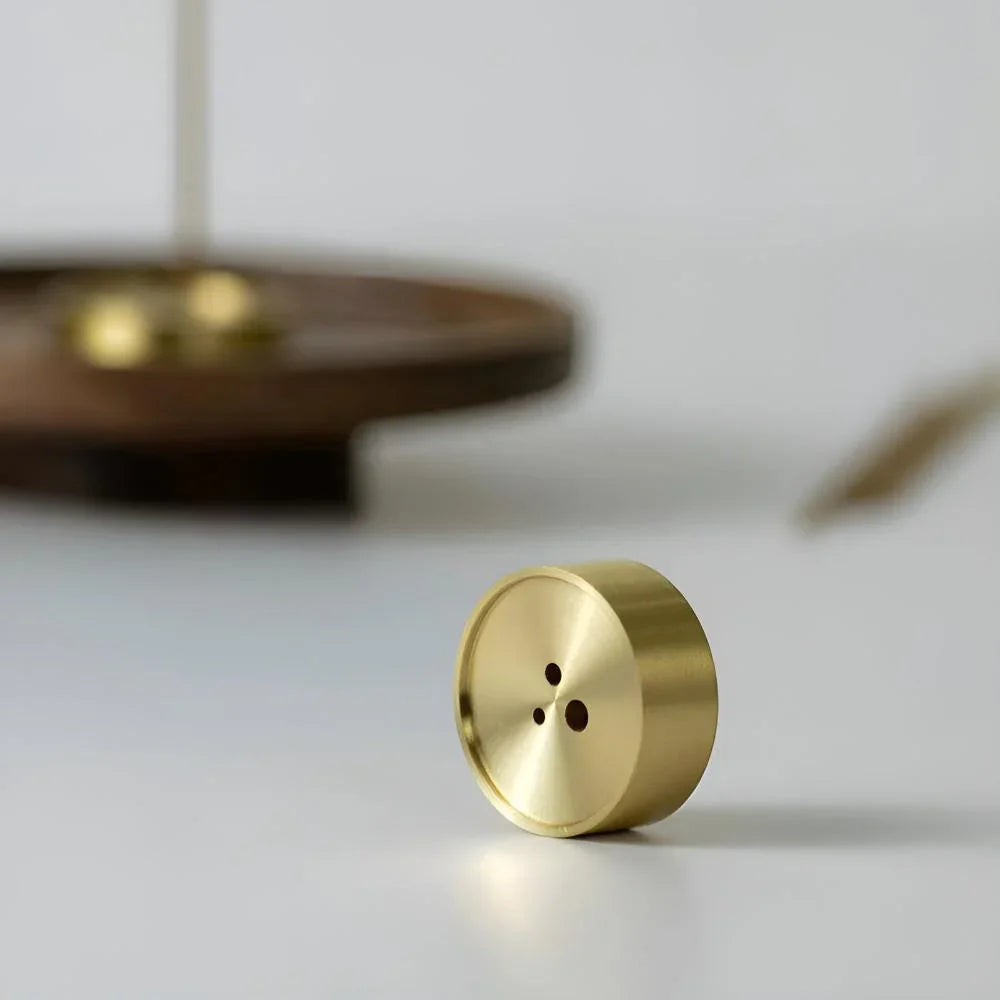 Soporte de madera para incienso con inserto de cobre, cuenco para recoger ceniza, ideal para varitas y conos de incienso, uso en meditación y rituales