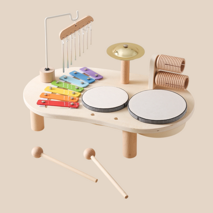 Wooden Musical Activity Table for Toddlers Multi-Instrument Play Set with Xylophone Drums Percussion Toys Early Learning Kids Music Center