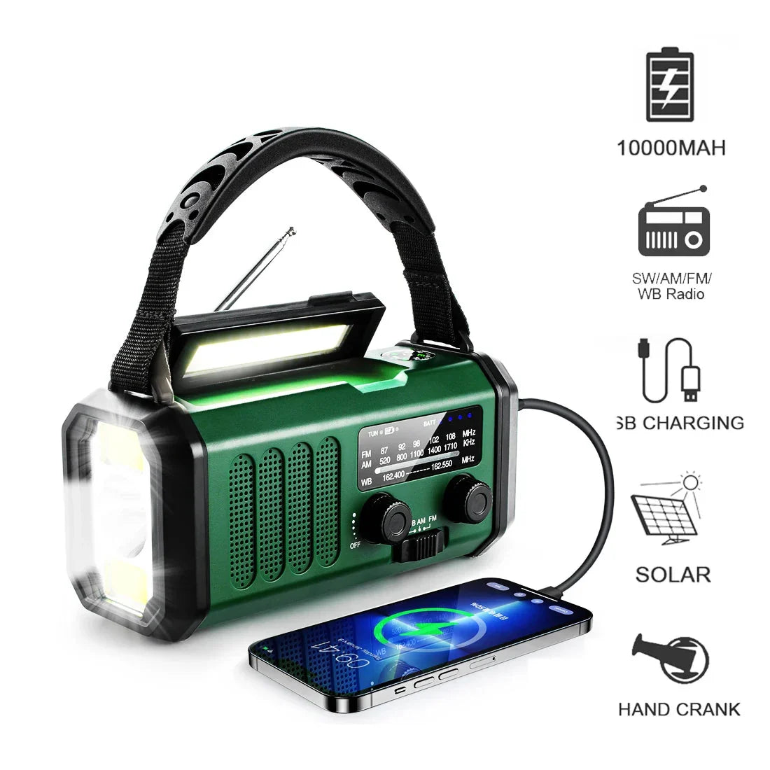 Hand Crank Solar Emergency Radio with Flashlight & Power Bank for Camping Hiking Outdoor Survival Preparedness Backup