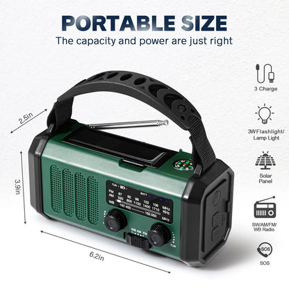 Hand Crank Solar Emergency Radio with Flashlight & Power Bank for Camping Hiking Outdoor Survival Preparedness Backup