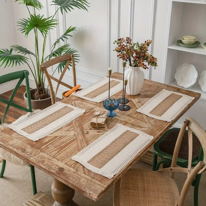 Woven Placemats Set – Boho Cotton and Jute Table Mats with Fringe for Dining Table Protection
