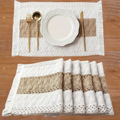 Woven Placemats Set – Boho Cotton and Jute Table Mats with Fringe for Dining Table Protection