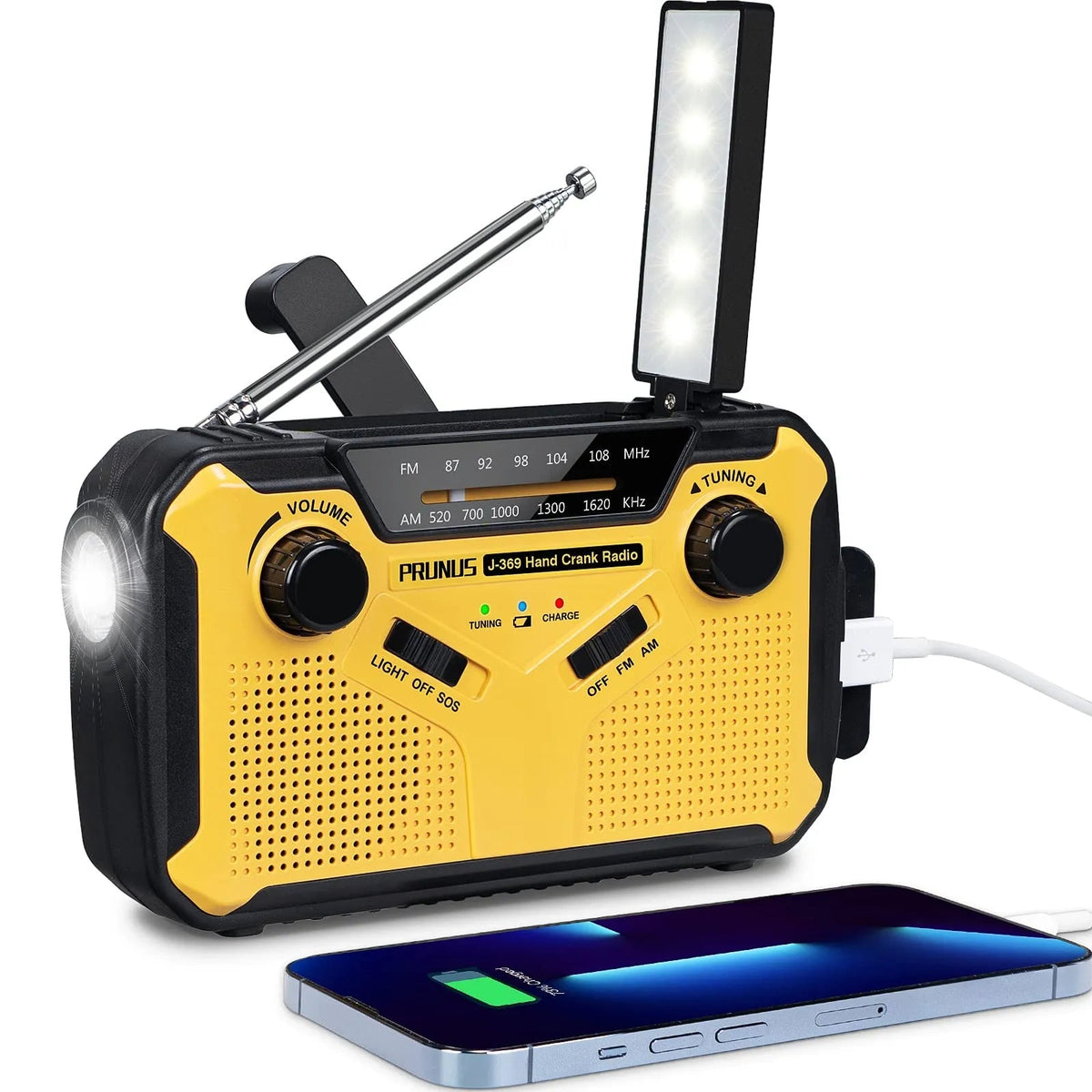 Radio portátil AM FM, radio de emergencia con panel solar, radio de manivela con banco de energía solar y linterna LED