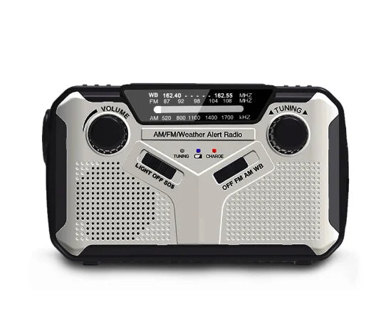 Radio portátil AM FM, radio de emergencia con panel solar, radio de manivela con banco de energía solar y linterna LED