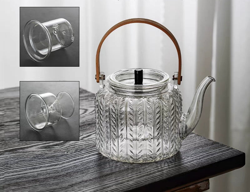 Borosilicate Glass Tea Pot with Infuser 34 oz Clear Heat-Resistant Kettle for Loose Leaf & Blooming Tea Brewing