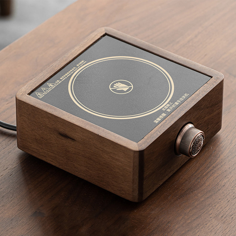 Electric Beverage Warmer Plate with Wood Frame 7 in Adjustable Heat for Coffee Mug Teapot Milk Desk Home Kitchen Station