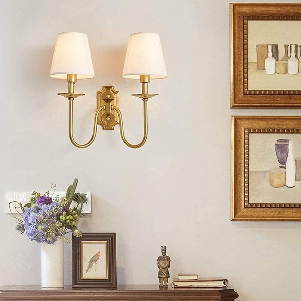 Fabric Sconce with Two Arms for Bedroom & Living Room – Brass Finish, Soft White Shades, E12/E14 Socket, Hardwired, 110-120V, Covers 54-108
