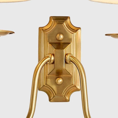 Fabric Sconce with Two Arms for Bedroom & Living Room – Brass Finish, Soft White Shades, E12/E14 Socket, Hardwired, 110-120V, Covers 54-108