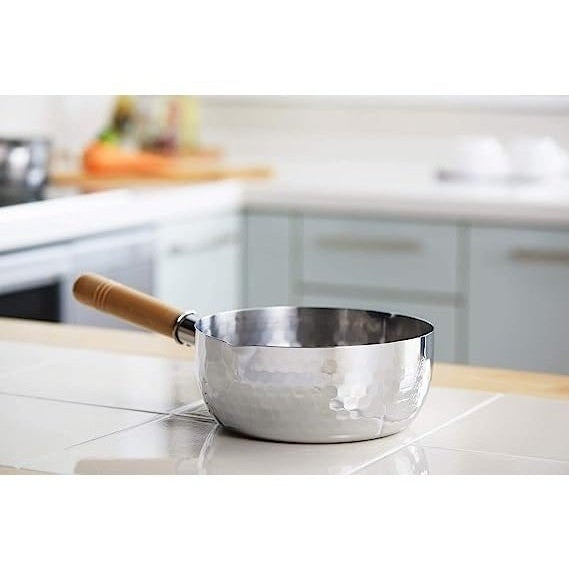 Stainless Steel Soup Pot 1.8 Quart Capacity for Broth Miso Stock Yukihira-Style Pan with Long Handle Lightweight Kitchen Cookware