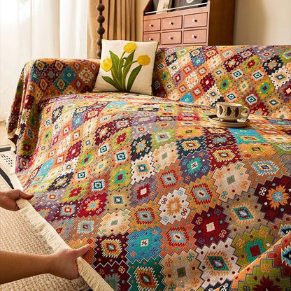 Kilim Sofa Cover - Soft Microfiber, Geometric Kilim Design