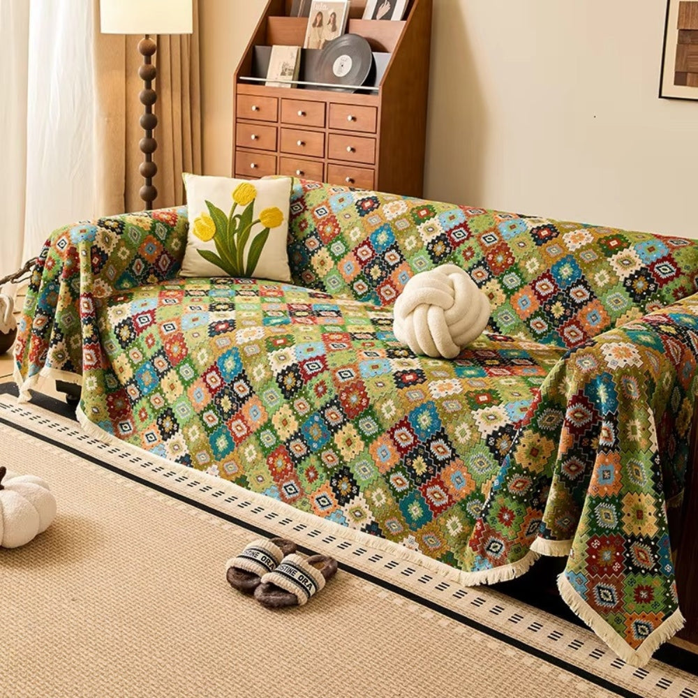 Kilim Sofa Cover - Soft Microfiber, Geometric Kilim Design