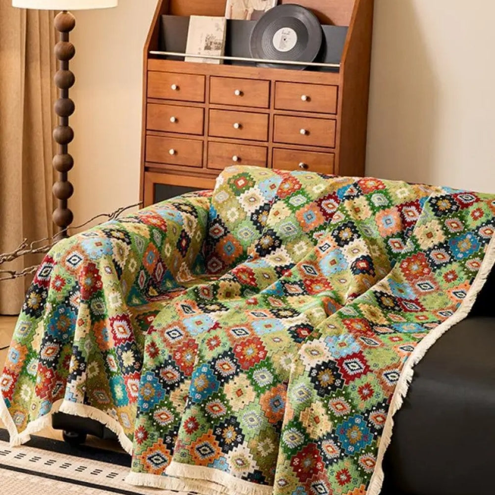 Kilim Sofa Cover - Soft Microfiber, Geometric Kilim Design